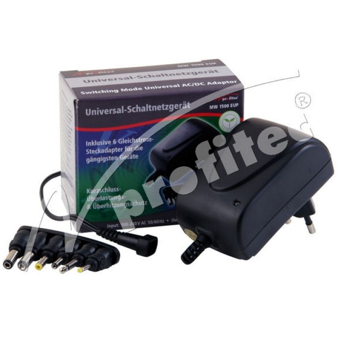 Profitec Universal Schaltnetzteil 1500 mA EuP, 3/4,5/5/6/7,5/9/12V DC, 6 Adapter